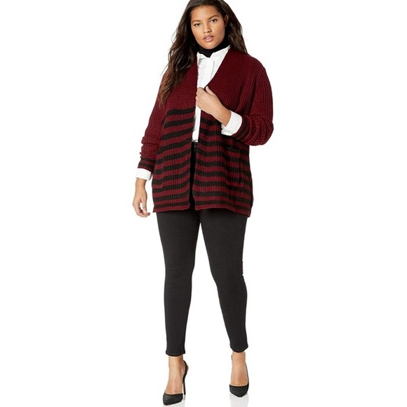 Jason Maxwell Striped Cardigan Deep Wine 1x - Picture 4 of 8